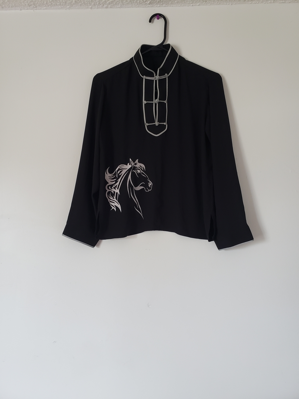 Shanghai Chinese Traditional long-sleeve Stand-collar blouse Horse Equestrian